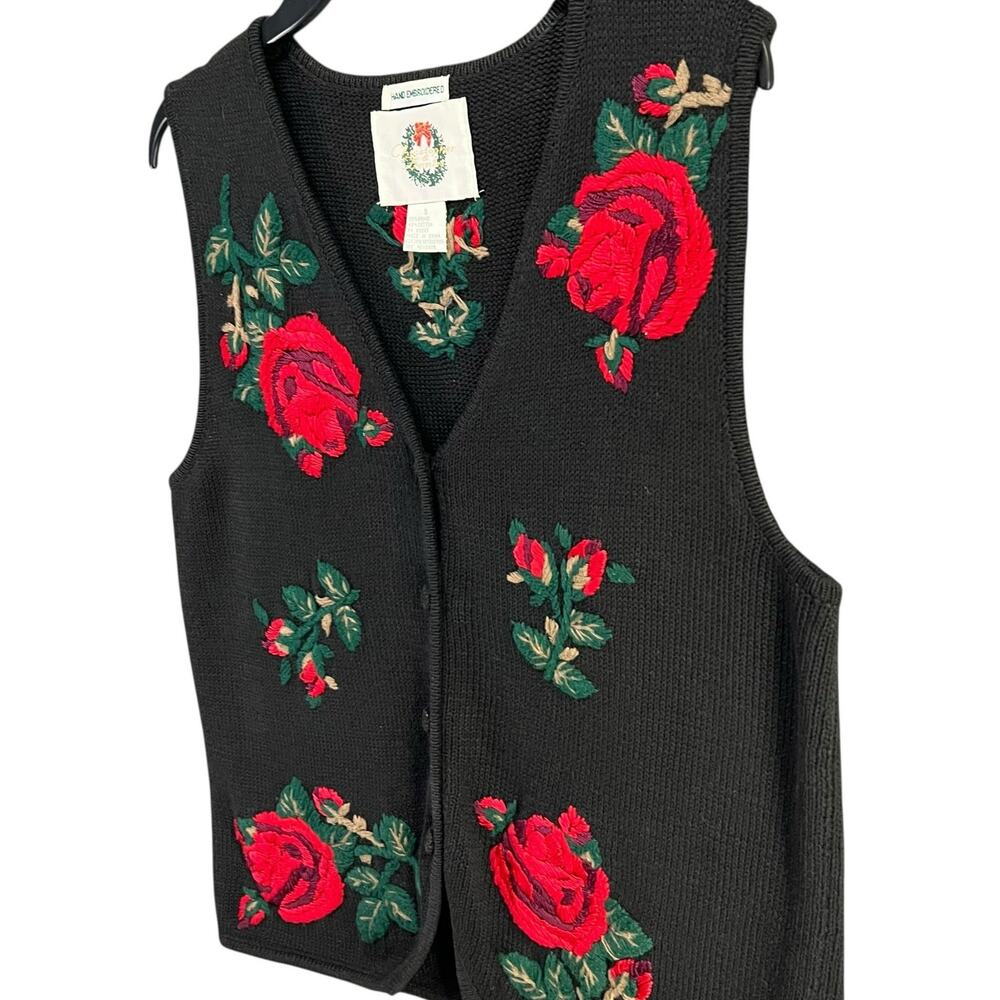 Christopher & Banks Vintage Sweater Vest Small Hand Embroidered Floral Holiday - Picture 2 of 12